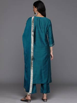 Ethnic Motifs Embroidered Sequinned Kurta With Trousers & Dupatta 7