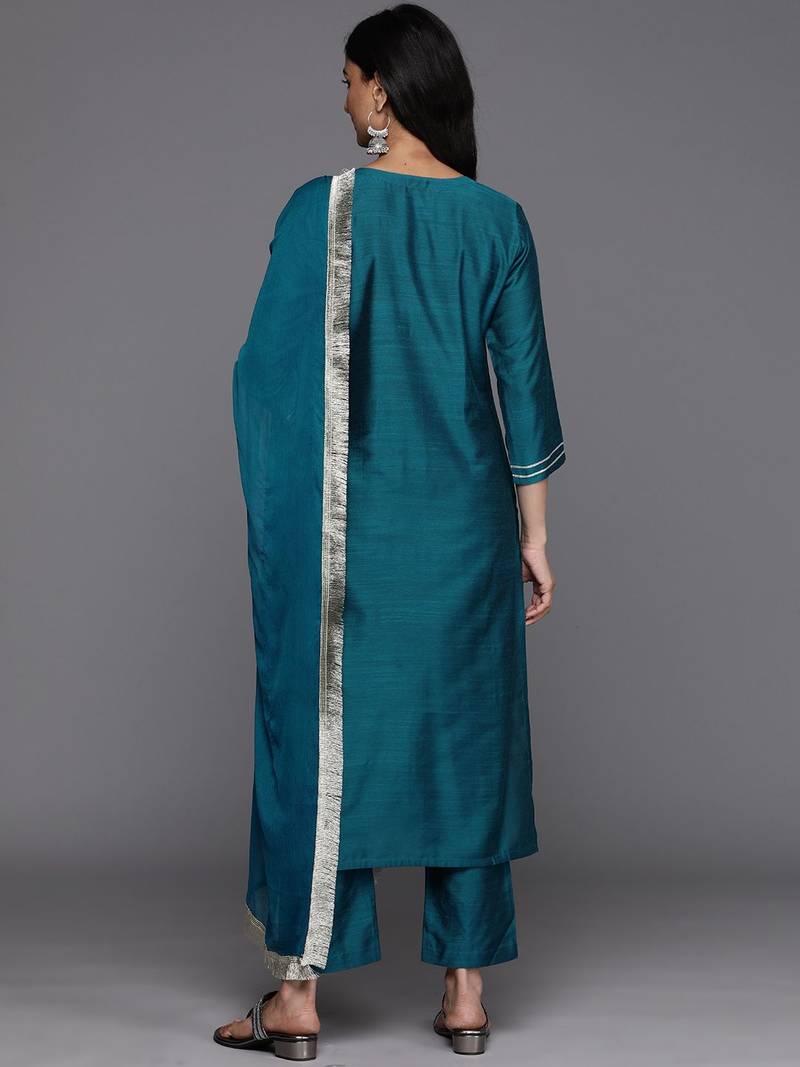 Ethnic Motifs Embroidered Sequinned Kurta With Trousers & Dupatta