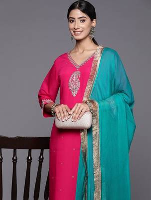 Embroidered Regular Kurta with Trousers & With Dupatta 2