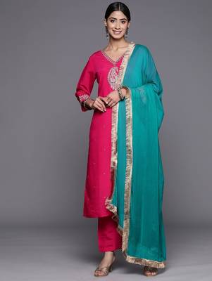 Embroidered Regular Kurta with Trousers & With Dupatta 1