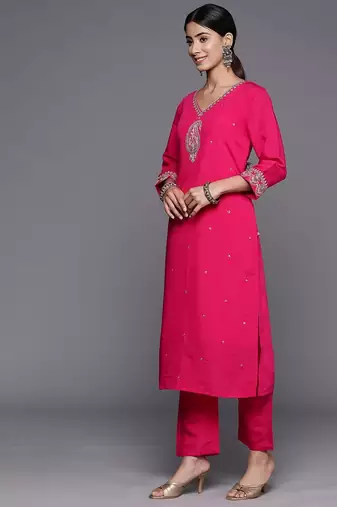 Embroidered Regular Kurta with Trousers & With Dupatta