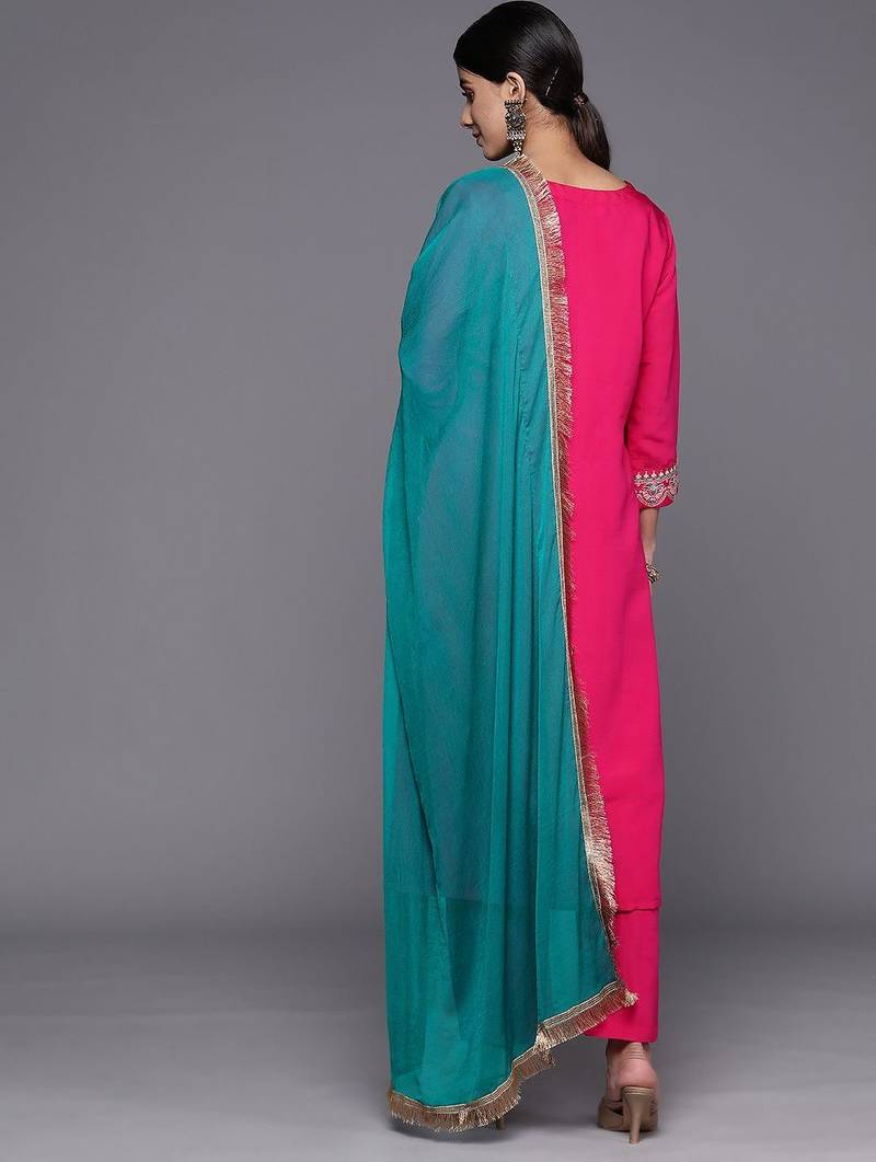 Embroidered Regular Kurta with Trousers & With Dupatta