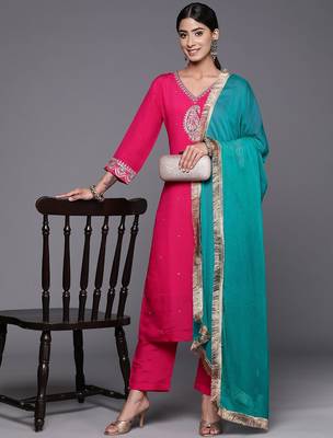 Embroidered Regular Kurta with Trousers & With Dupatta 8