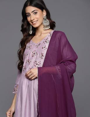 Embroidered Empire Sequinned Kurta With Trousers & Dupatta 2