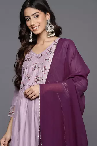 Embroidered Empire Sequinned Kurta With Trousers & Dupatta