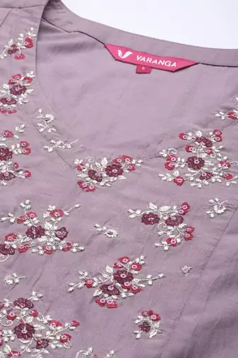 Embroidered Empire Sequinned Kurta With Trousers & Dupatta