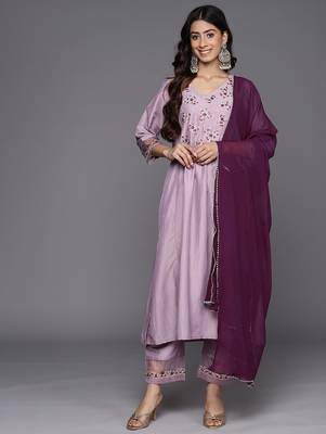 Embroidered Empire Sequinned Kurta With Trousers & Dupatta 1