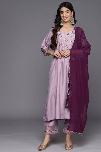 Embroidered Empire Sequinned Kurta With Trousers & Dupatta