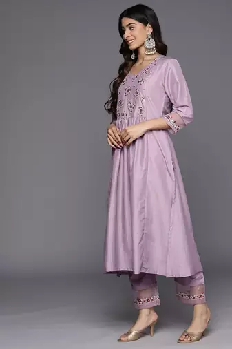 Embroidered Empire Sequinned Kurta With Trousers & Dupatta