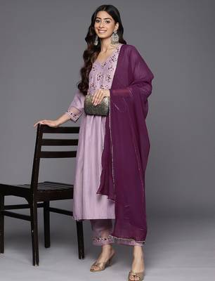 Embroidered Empire Sequinned Kurta With Trousers & Dupatta 8