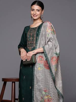Floral Yoke Design Thread Work Kurta with Sharara & With Dupatta 2
