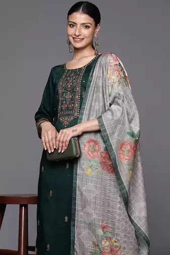 Floral Yoke Design Thread Work Kurta with Sharara & With Dupatta