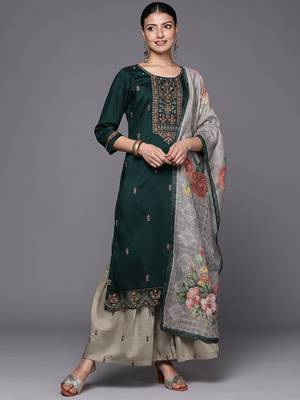Floral Yoke Design Thread Work Kurta with Sharara & With Dupatta 1
