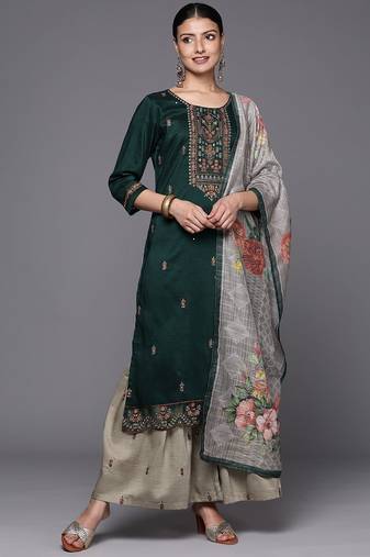 Floral Yoke Design Thread Work Kurta with Sharara & With Dupatta
