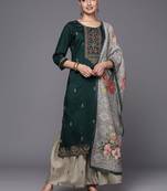 Floral Yoke Design Thread Work Kurta with Sharara & With Dupatta