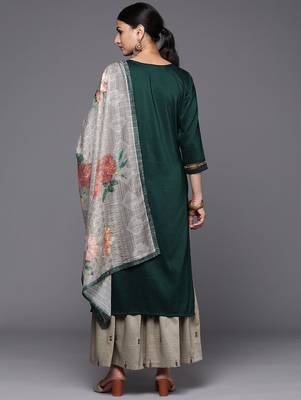 Floral Yoke Design Thread Work Kurta with Sharara & With Dupatta 6