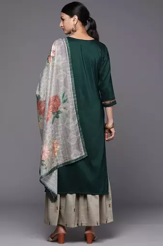 Floral Yoke Design Thread Work Kurta with Sharara & With Dupatta