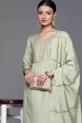 Women Embroidered Sequinned Kurta with Trousers & With Dupatta