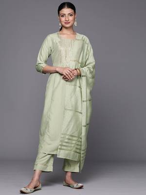 Women Embroidered Sequinned Kurta with Trousers & With Dupatta 1