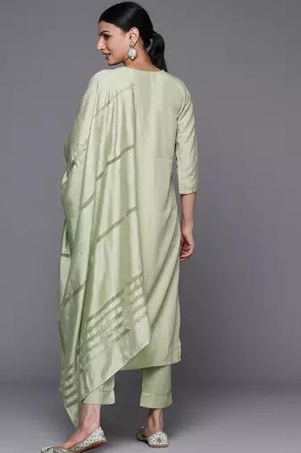 Women Embroidered Sequinned Kurta with Trousers & With Dupatta