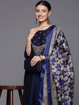 Women Embroidered Sequinned Silk Kurta with Trousers & Dupatta 2