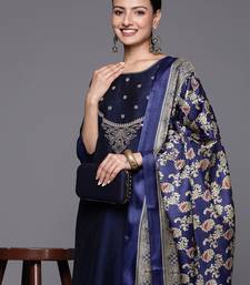 Women Embroidered Sequinned Silk Kurta with Trousers & Dupatta