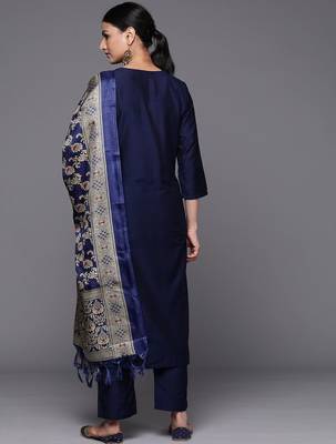 Women Embroidered Sequinned Silk Kurta with Trousers & Dupatta 7