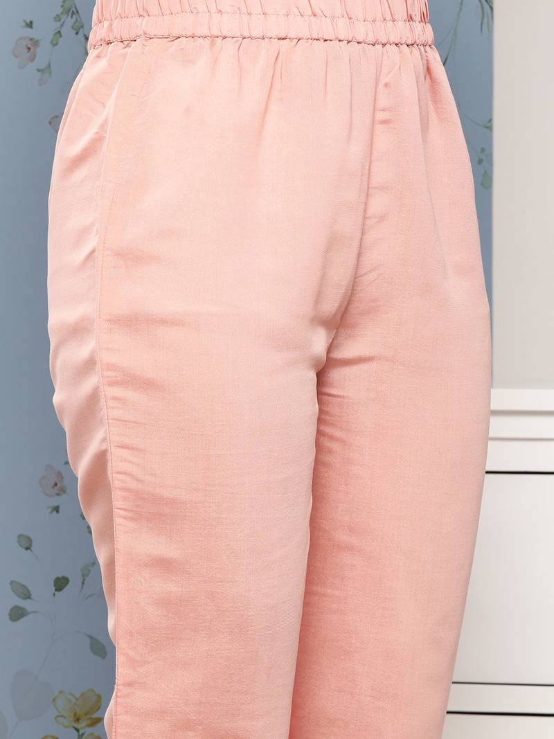 Women Peach-Coloured Floral Embroidered Thread Work Kurta with Trousers & With Dupatta