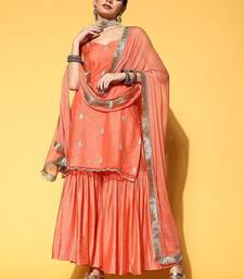 Ethnic Motifs Embroidered Thread Work Kurta with Sharara & Dupatta