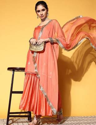 Ethnic Motifs Embroidered Thread Work Kurta with Sharara & Dupatta 6