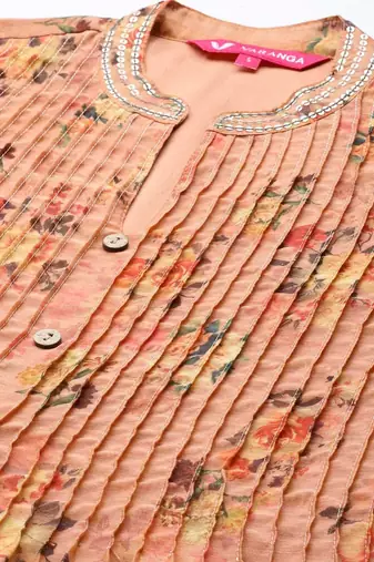 Women Floral Printed Sequinned Chanderi Silk Kurta Set
