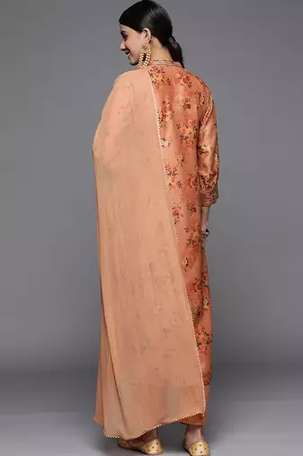 Women Floral Printed Sequinned Chanderi Silk Kurta Set