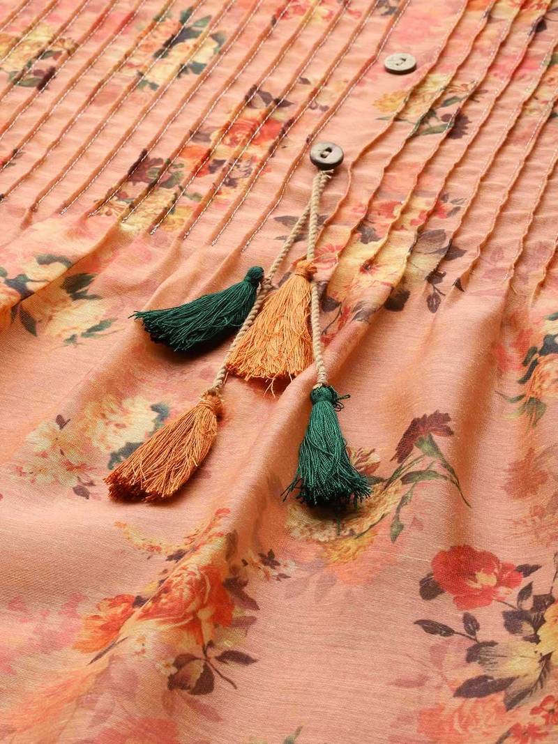 Women Floral Printed Sequinned Chanderi Silk Kurta Set