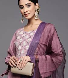 Women Mauve Ethnic Motifs Yoke Design Kurta with Trousers & With Dupatta
