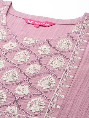 Women Mauve Ethnic Motifs Yoke Design Kurta with Trousers & With Dupatta 3