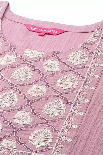 Women Mauve Ethnic Motifs Yoke Design Kurta with Trousers & With Dupatta