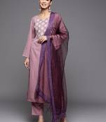 Women Mauve Ethnic Motifs Yoke Design Kurta with Trousers & With Dupatta