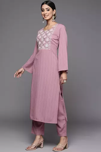 Women Mauve Ethnic Motifs Yoke Design Kurta with Trousers & With Dupatta