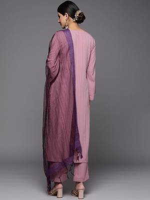 Women Mauve Ethnic Motifs Yoke Design Kurta with Trousers & With Dupatta 7