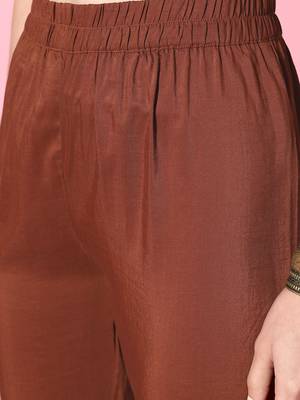 Women Rust Ethnic Motifs Embroidered Kurta with Trousers & With Dupatta 3