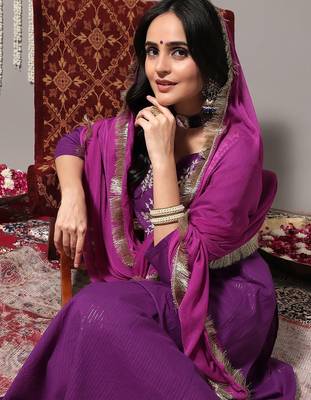 Women Purple Ethnic Motifs Yoke Design Pure Cotton Kurta with Trousers & Dupatta 2