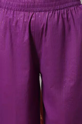 Women Purple Ethnic Motifs Yoke Design Pure Cotton Kurta with Trousers & Dupatta