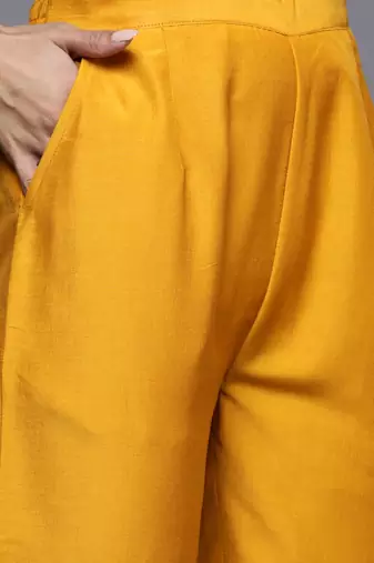 Women Mustard Yellow Ethnic Motifs Embroidered Kurta with Trousers & Dupatta