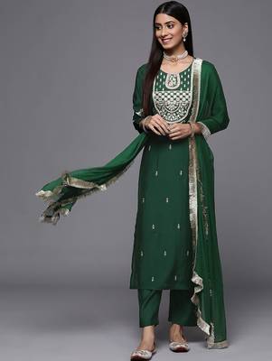 Women Floral Embroidered Kurta with Trousers & Dupatta 1