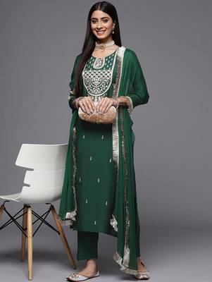 Women Floral Embroidered Kurta with Trousers & Dupatta 8