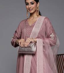Women Mauve Embroidered Kurta with Palazzos & With Dupatta
