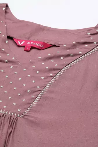 Women Mauve Embroidered Kurta with Palazzos & With Dupatta