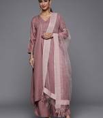 Women Mauve Embroidered Kurta with Palazzos & With Dupatta