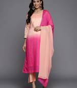 Women Peach-Coloured Ombre Yoke Design Sequinned Kurta with Trousers & Dupatta