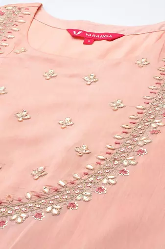 Women Peach-Coloured Ombre Yoke Design Sequinned Kurta with Trousers & Dupatta